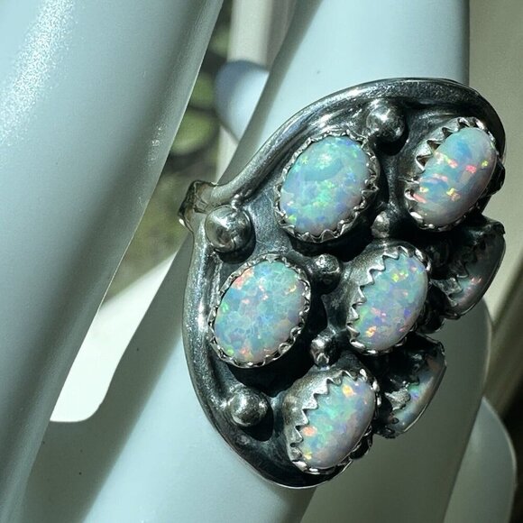 Navajo Rita Dawes Sterling Silver Ring Size 7.75 Sturdy Saddleback Opal 8.4g - Picture 3 of 9